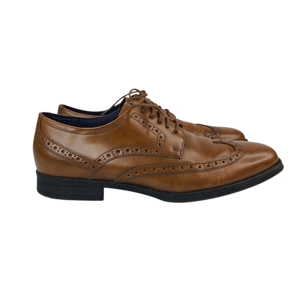 Cole Haan Grand OS Brown Leather Signature Brogue Wingtip Oxford Loafers Sz 8 - Picture 2 of 13